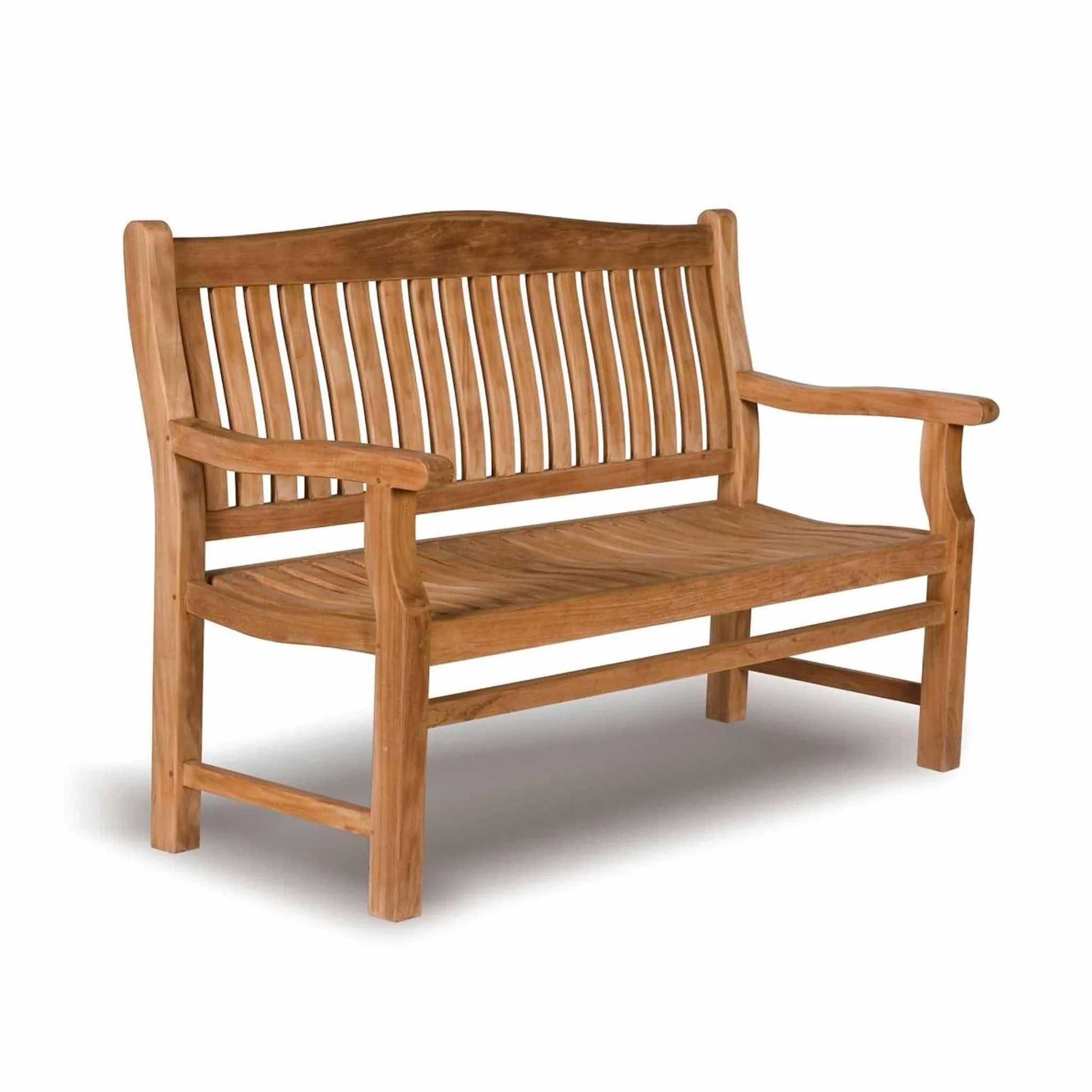 Wooden garden bench with arched back on a white background