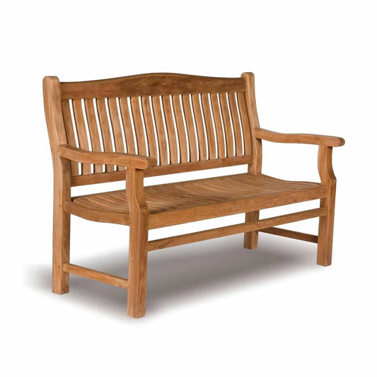 Wooden garden bench with arched back on a white background