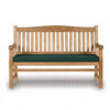 Wooden garden bench with arched back with a green cushion on a white background