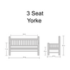Teak Bench for Formal Gardens 3 Seat Yorke