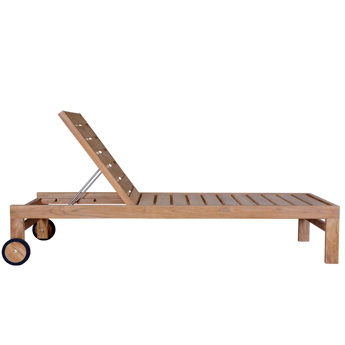 Teak pool lounger with wheels on a white background