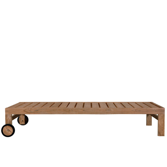 Teak pool lounger with wheels on a white background