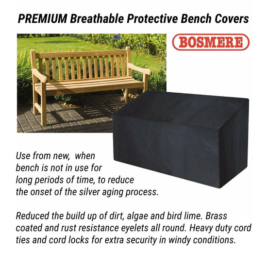 Bosmere premium breathable protective bench cover with a wooden bench in the background.
