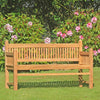 wooden garden bench, 3 seat Yorke, contemporary architectural design, in a garden setting