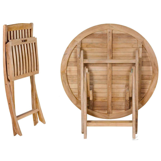 folding teak garden furniture table and chair set on a white background
