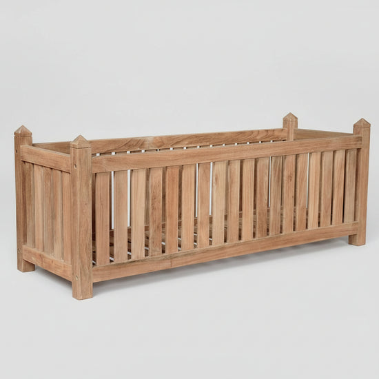 Large rectangular Versailles teak wooden planter box on a white background
