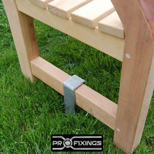 stainless steel bench brace fixing a garden bench in grass