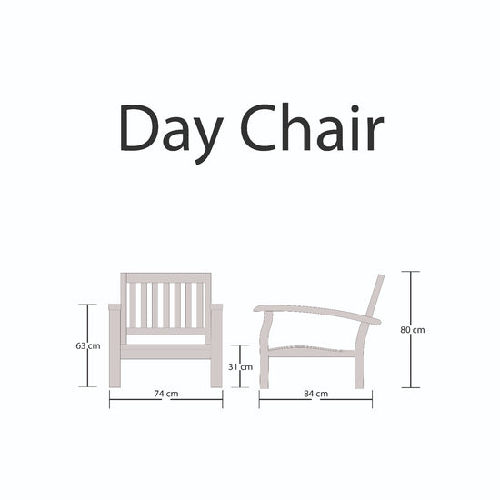 Day chair dimensions on a white background