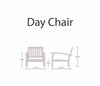 Day chair dimensions on a white background