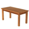 Low wooden outdoor teak garden table on a white background
