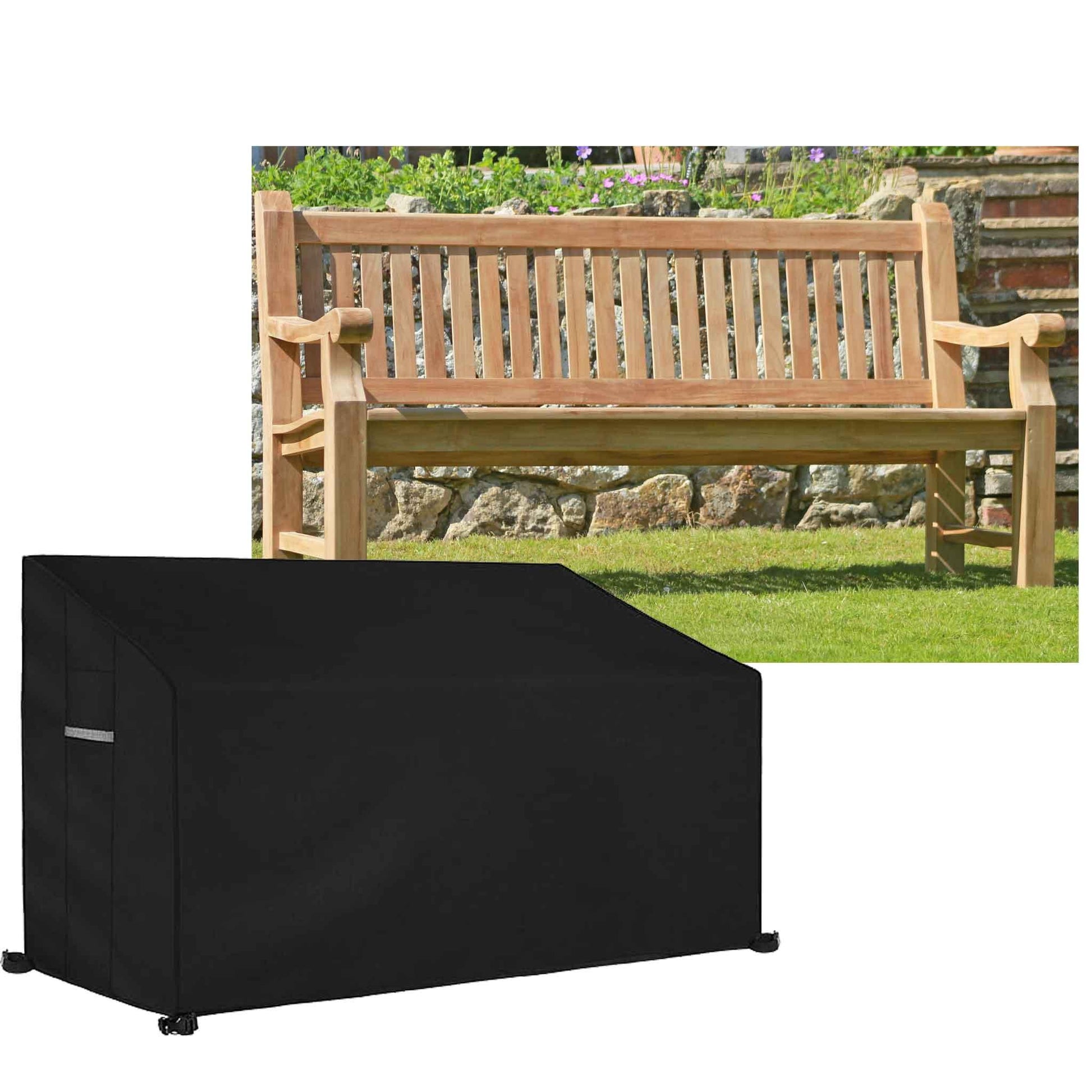 outdoor bench with cover in a garden