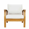 Wooden armchair with white cushions on a white background