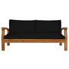 Wooden sofa with black cushions on a white background