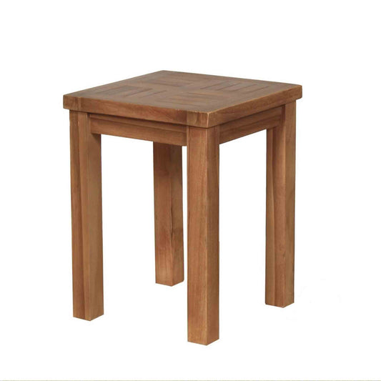 Small wooden garden side table on a white background
