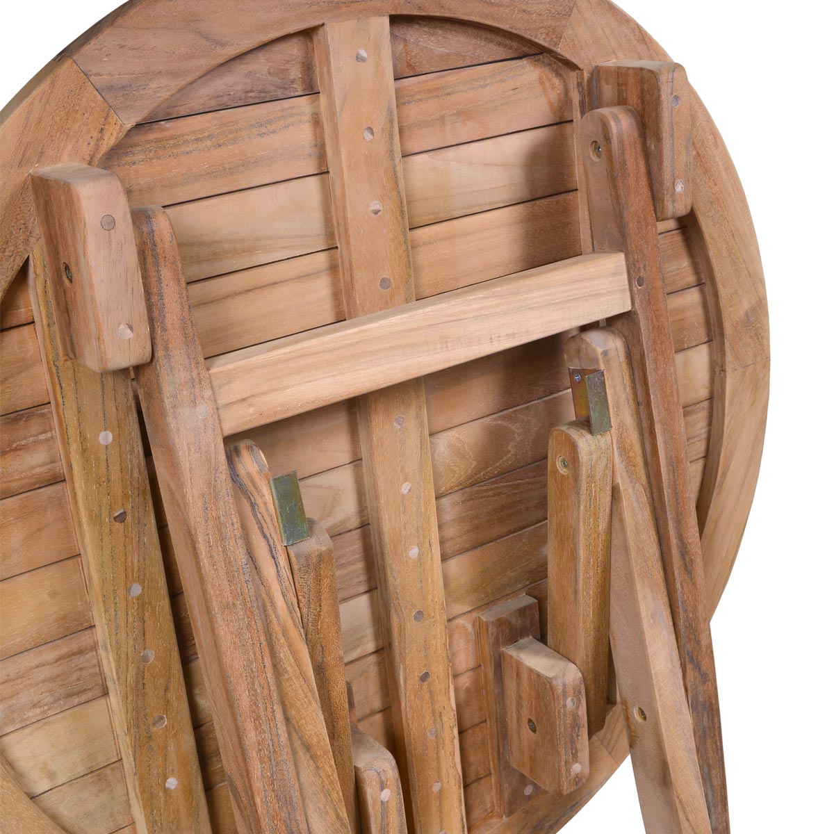 Wooden teak bistro table folded on a white background