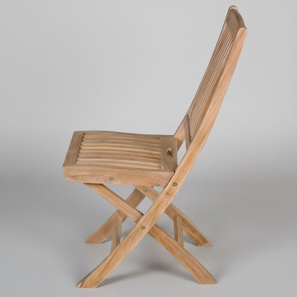 quality teak wooden chair folding on a white background