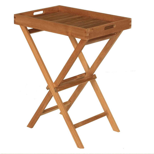 Wooden tray table with a white background