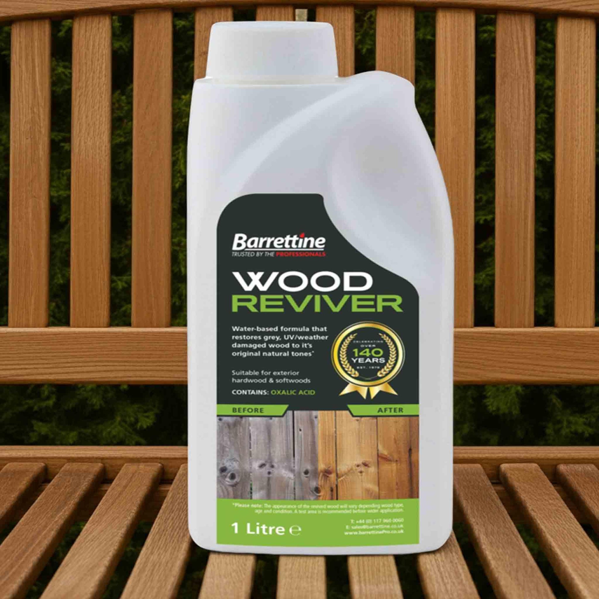 teak furniture cleaner displayed on a garden bench