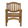 wooden oval teak garden armchair with slatted back and seat on a white background