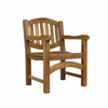 wooden oval teak garden armchair with armrests on a white background