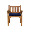 Teak Garden Armchair with a navy cushion on a white background