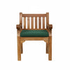 Teak Garden Armchair with a green cushion on a white background