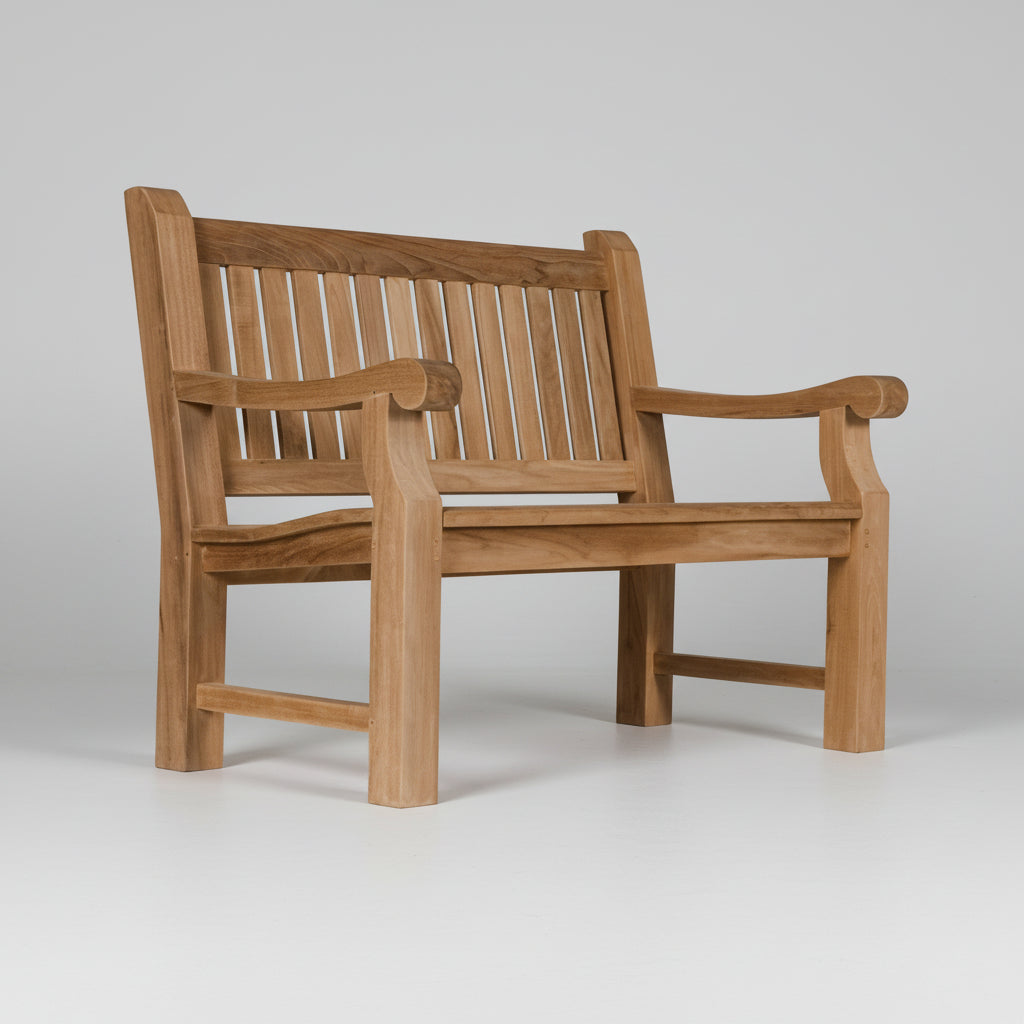 Wooden garden teak bench on a white background