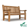 Heavy duty teak wooden bench with 'Green Leaf Legal Teak Wood' logo on a white background