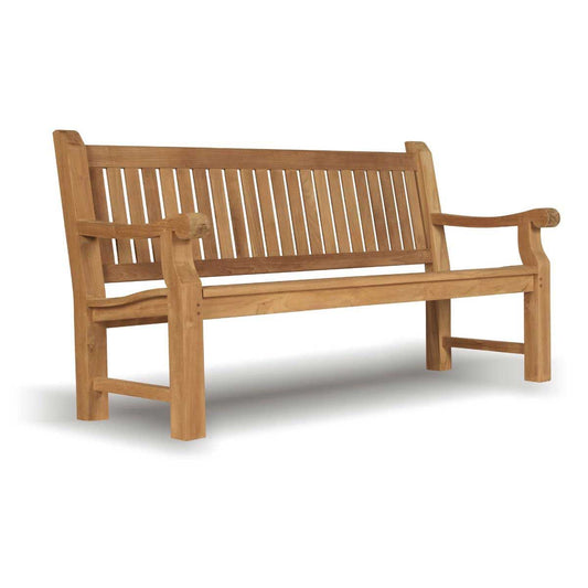 large teak Wooden garden bench on a white background