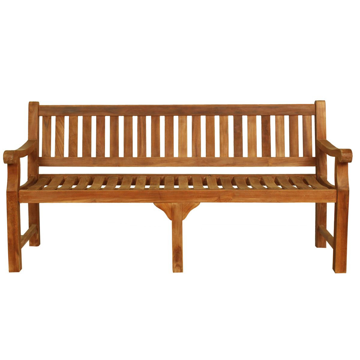 large 4 seat teak garden bench on a white background
