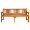 large 4 seat teak garden bench with engraved text on a white background