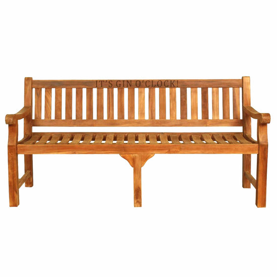 large 4 seat teak garden bench on a white background
