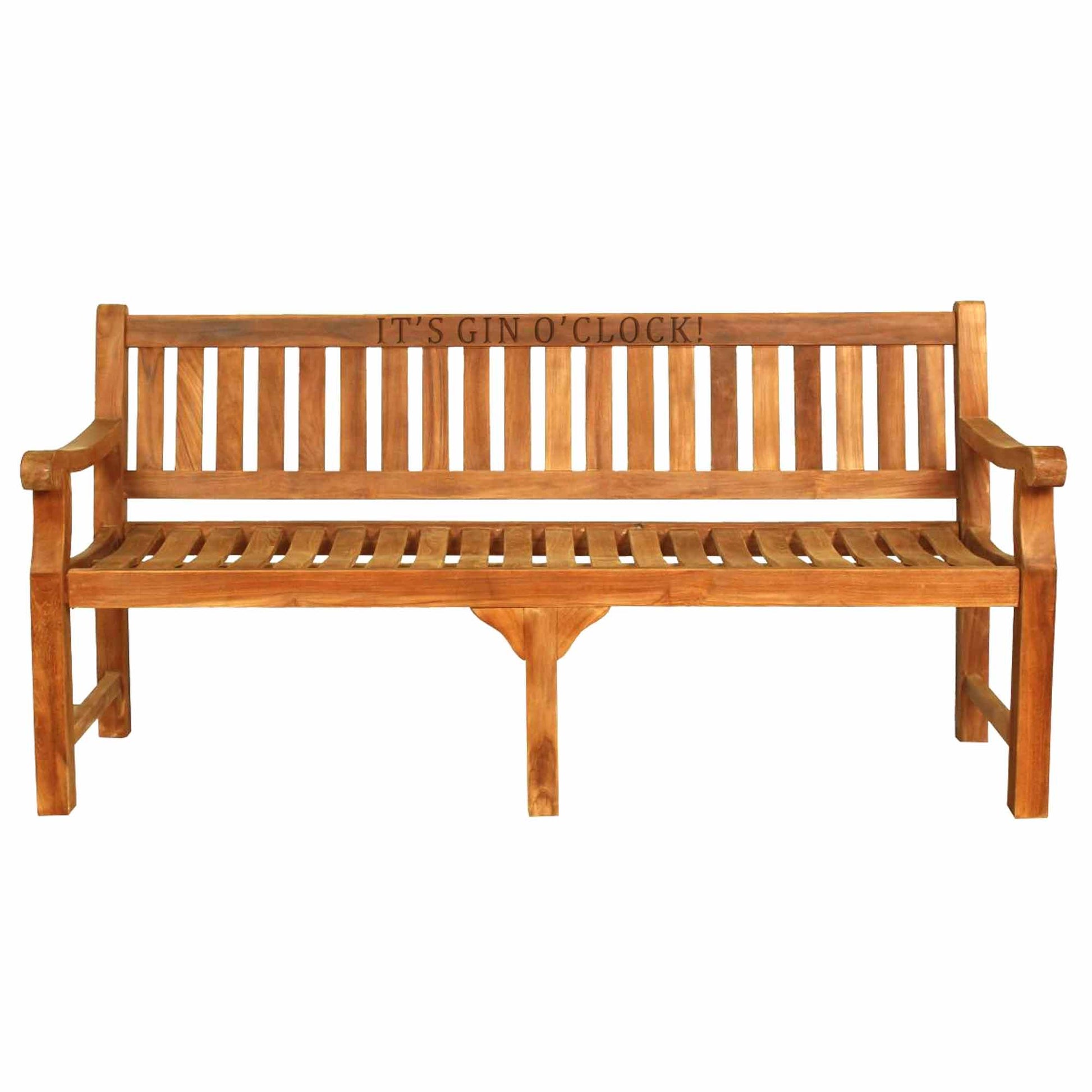 large 4 seat teak garden bench on a white background