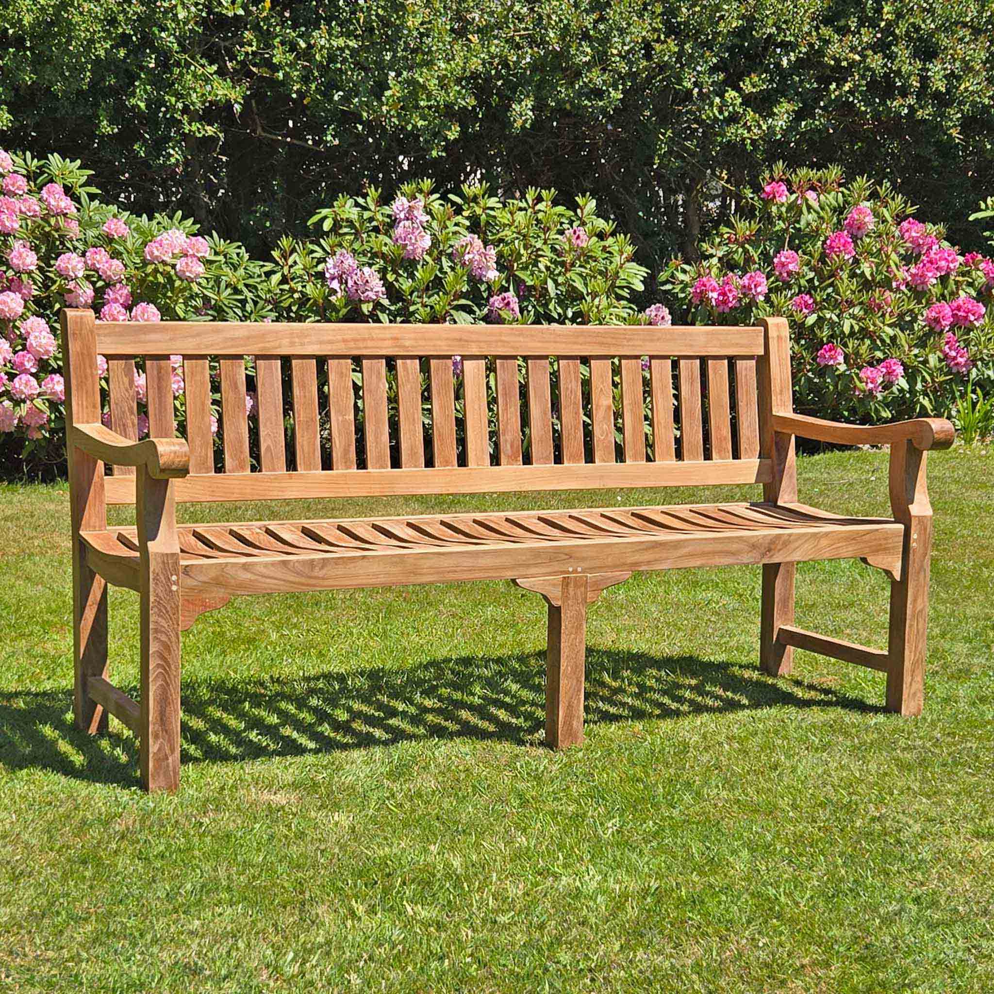 Teak Garden Bench 4 Seat Sandhurst | Scroll Arm | Wealden Benches | UK