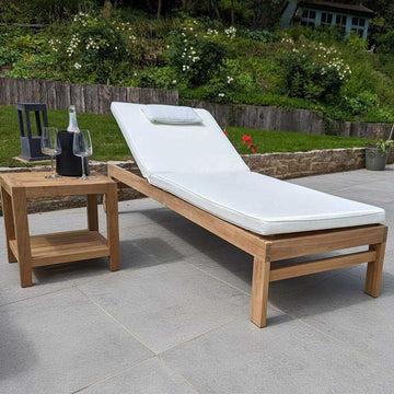 Teak Sun Lounger with wheels & FREE White Cushion