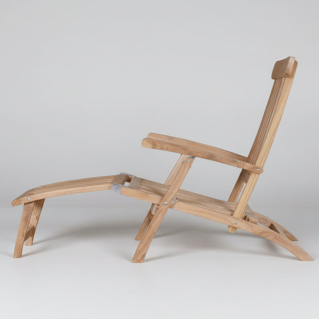 Wooden folding steamer chair on a white background