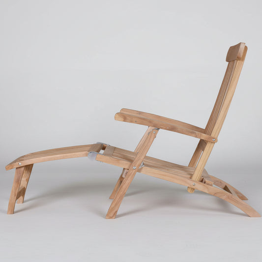 Wooden folding steamer chair on a white background