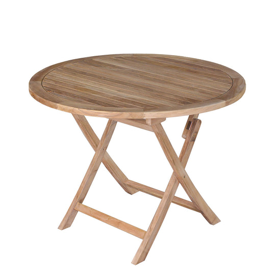 Wooden teak round folding table on a white background