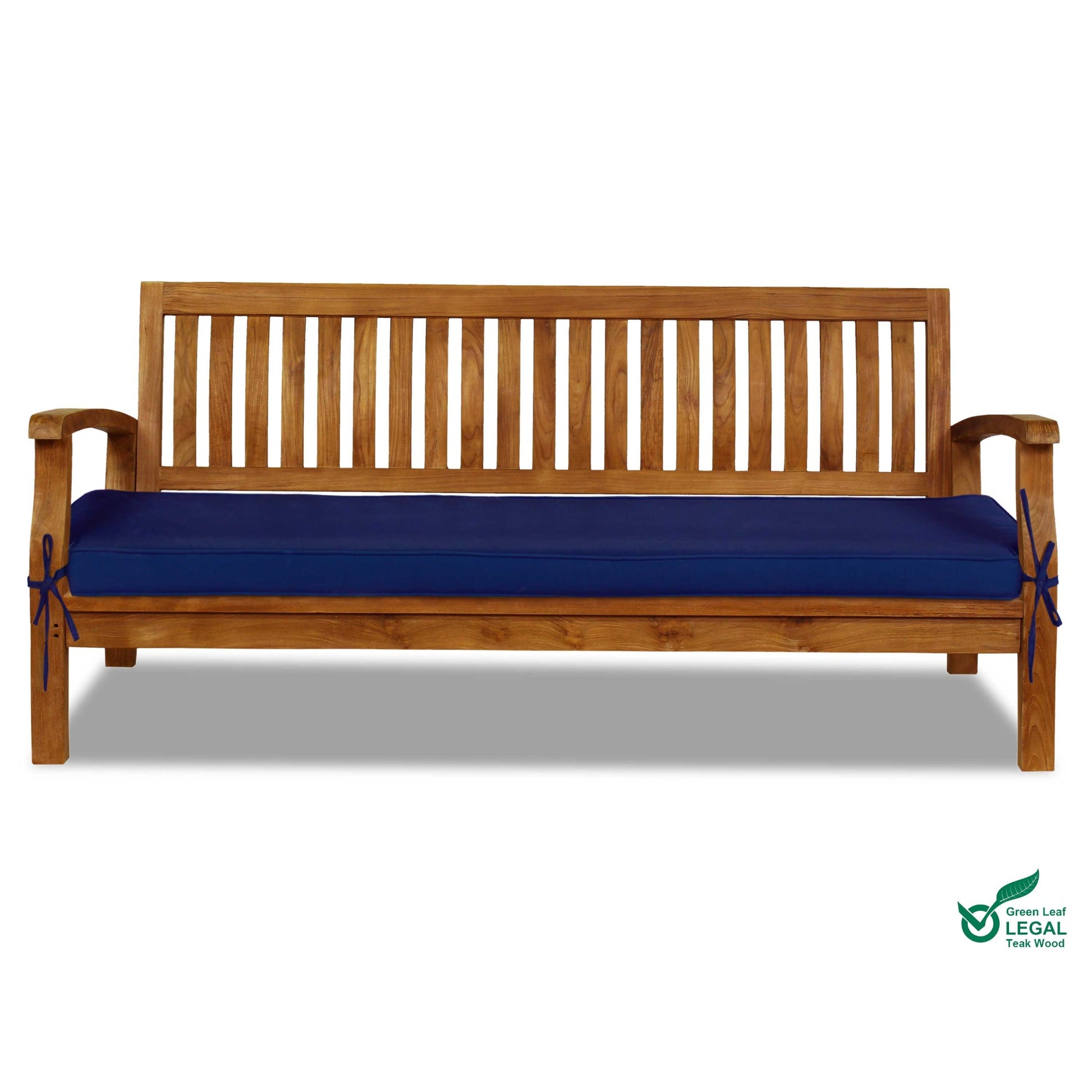 garden daybed with blue cushions