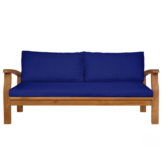 garden daybed with blue cushions