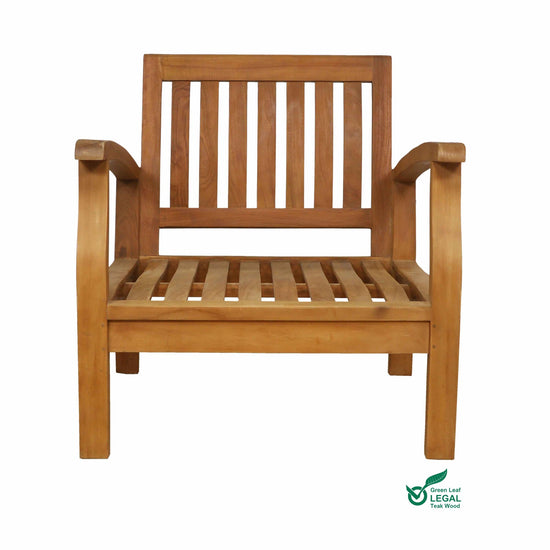 Wooden armchair on a white background with a visible 'Teak Wood' label.
