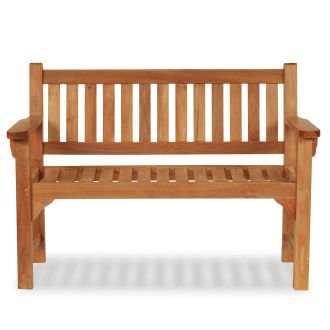 Classic Teak Wooden Garden Bench 2 Seat Flat Arm