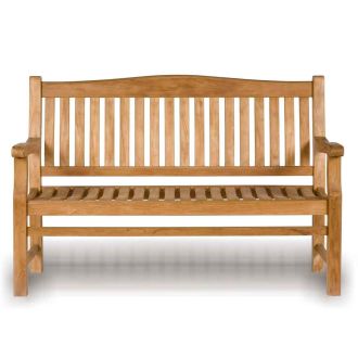 teak garden bench with an arched back curved rail