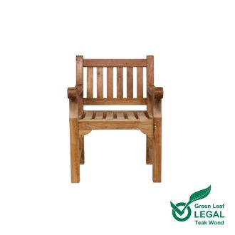 Traditional scroll arm solid teak wood garden arm chair