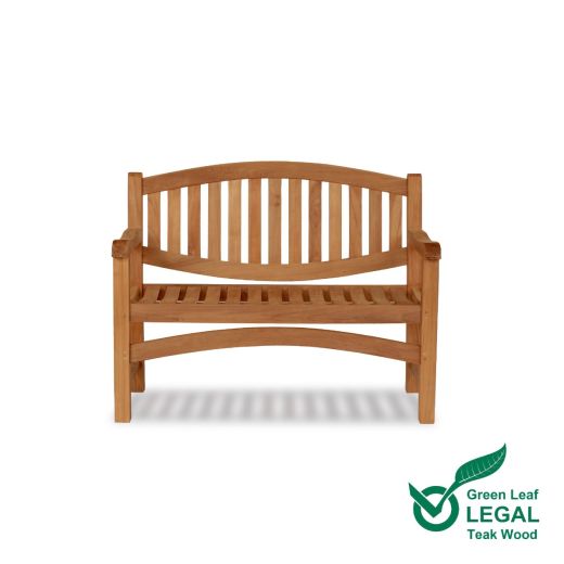 oval shaped back teak wooden garden bench 2 seat
