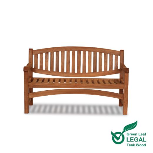 oval shaped back teak wooden garden bench 3 seat